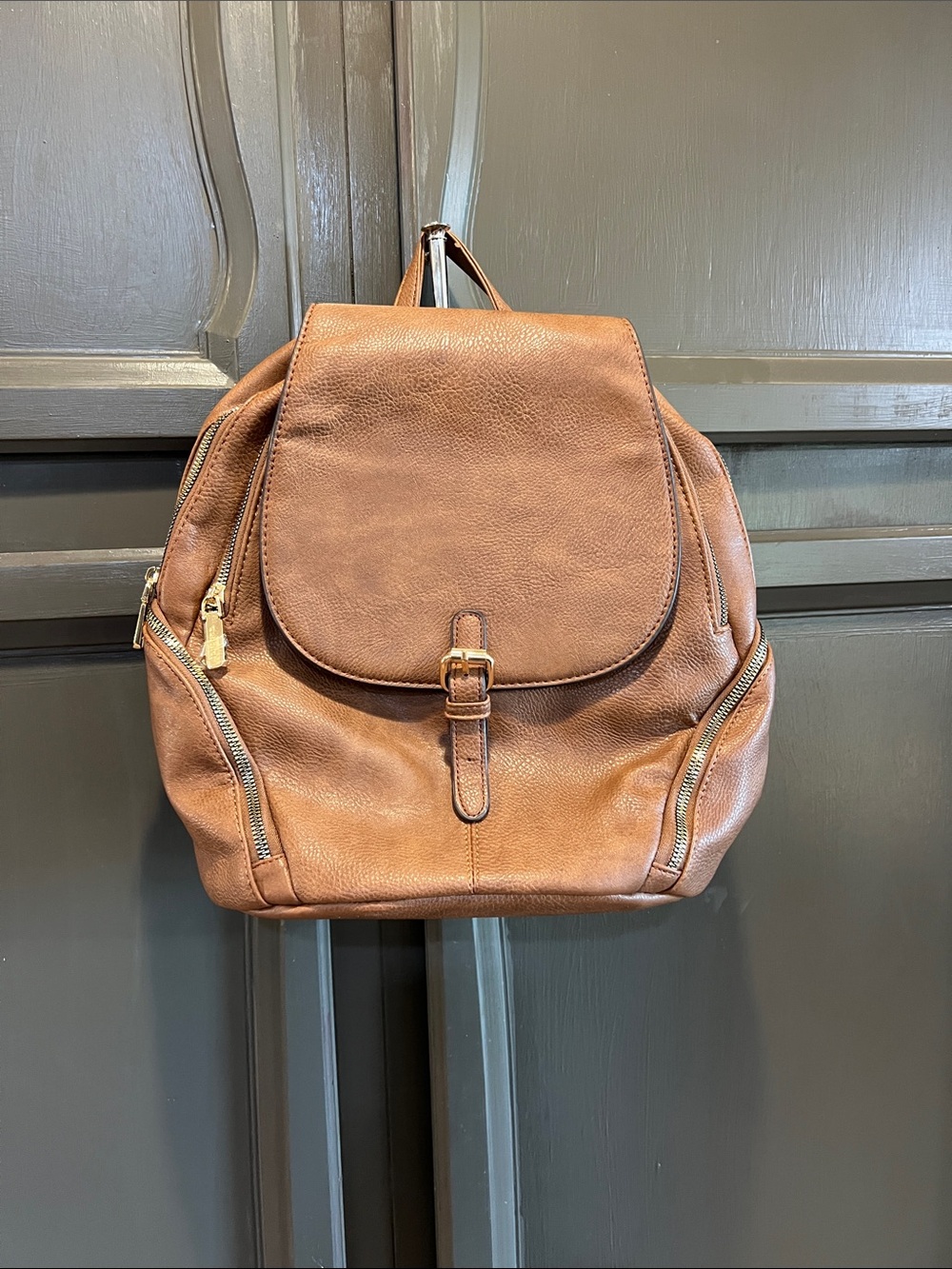 Gussaci Women's Tan Backpack with Front Flap